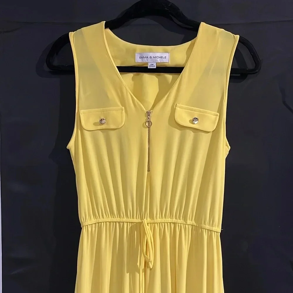 Emma & Michele Women's Yellow Maxi Dress w/ Front Pockets, Drawstring Waist, PM - Picture 3 of 6